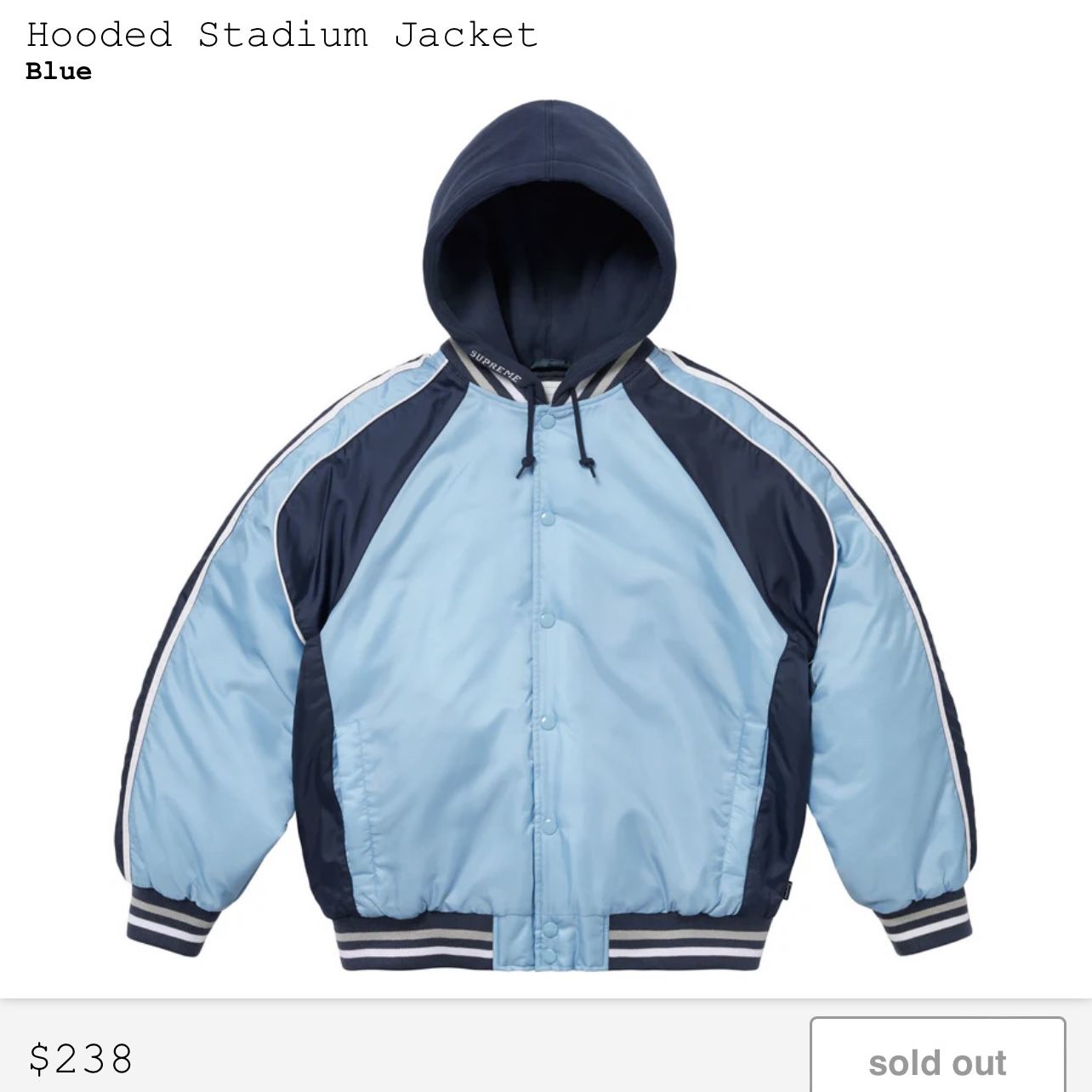 Supreme Hooded Stadium Jacket - Blue - XL
