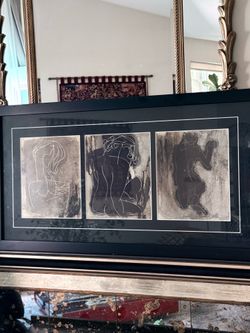 MCM Modern Minimalist Abstract Framed Wall Art - "Las Mujeres" Triptych by Kani