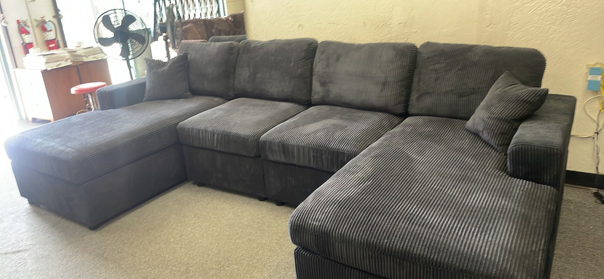 New 120x60 Black Corduroy Sectional Couch / Free Delivery 