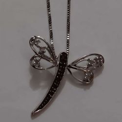 Sterling Necklace.  With Sterling Dragon Fly Pendant.  16 inch Necklace.  