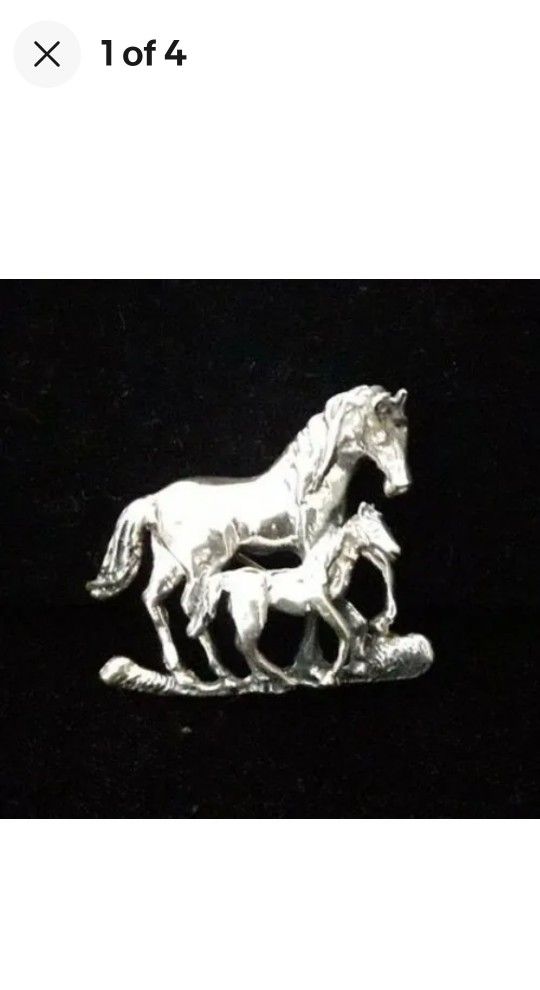 1.4" x 1.2" Handcrafted Intricate Solid Sterling Silver Horse & Colt Pin Brooch