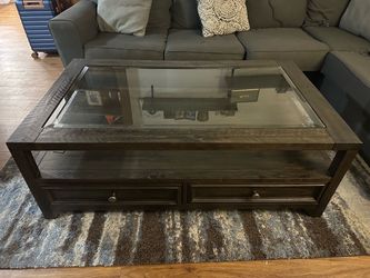 Dark Wood Coffee Table with Glass Top