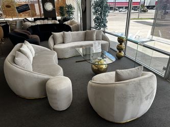 Gray/ Beige Curved Sofa And Loveseat ❤️🩹Same Day Delivery 🚚 Not Credit Needed