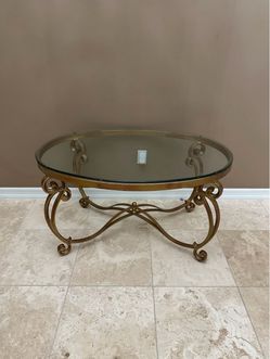 Oval Glass Top Coffee Table Gold Iron Base