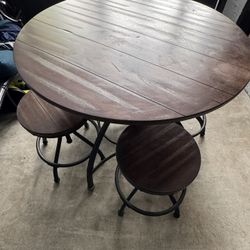 36” round table with adjustable height + 4 matching stools (adjustable)