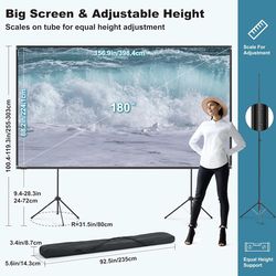 Outdoor Projector Screen with Stand 180 inch 16:9, Portable Projector Screen, 1.5 High Gain Fiberglass, Sturdy Backing, Wind-Resistant Movie Screen, T