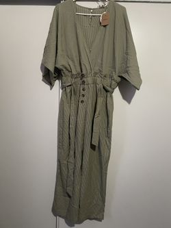 Umgee Carmen Wide Sleeve Pinstripe Jumpsuit Size M