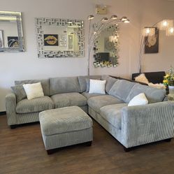 Gray Sectional & Ottoman 