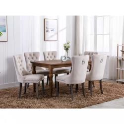 *Set Of 6* New In Box Beige Velvet Upholstered Dining Chairs 