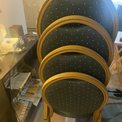 4 Gold And Green Metal Chairs With Deep Cushion