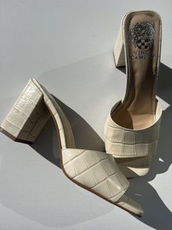Vince Camuto White Cream Mule Heels, Sandals, Leather Upper, New Shoes, Womens Shoes