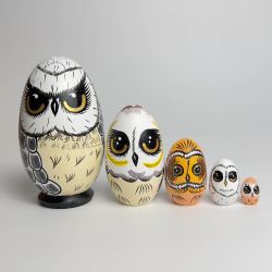 Wooden Nesting Multi Owl Species, Set of 5 