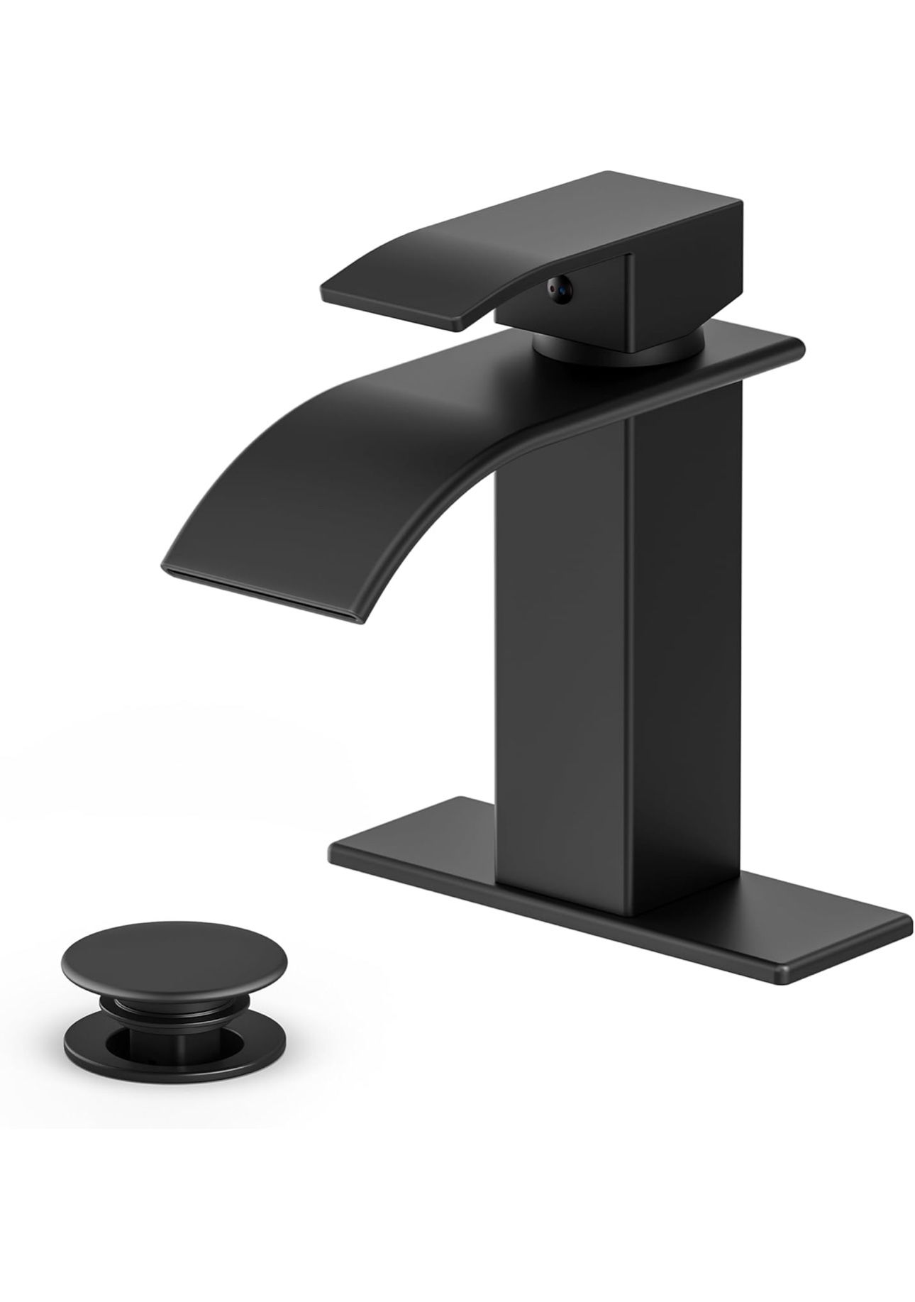 🔥Brand new🔥 Bathroom Faucet Matte Black Modern Waterfall Bathroom Sink Faucet with Single Handle Suitable for 1 or 3 Holes,Supply Deck Plate and Hos