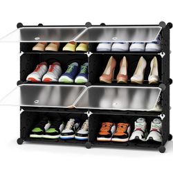 HOMIDEC Shoe Rack, 4 Tier Shoe Storage Cabinet 16 Pair Plastic Shoe Shelves Organizer for Closet Hallway Bedroom Entryway