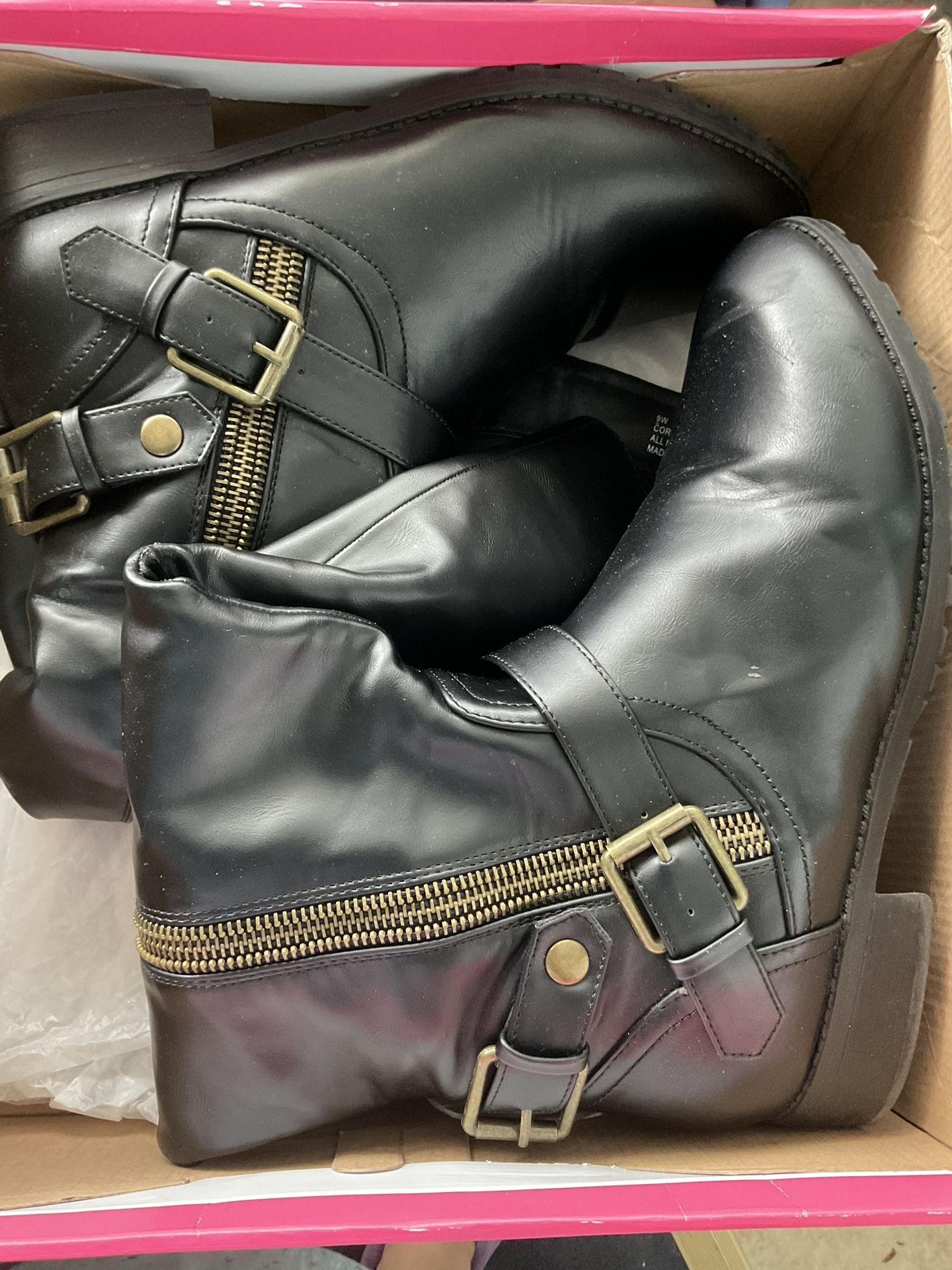 Black Double Zippers Boots-size 9 W