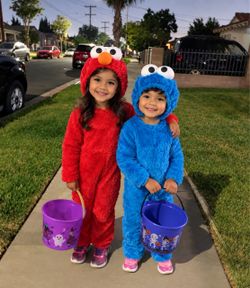 Elmo and Cookie Monster costumes
