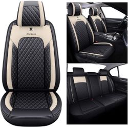Aierxuan Luxury Car Seat Covers – Full Set (Black & Beige)