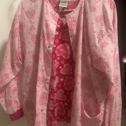 Pink Heart Patterned  Scrub top and Jacket Uniform Advantage Brand UA size Medium 