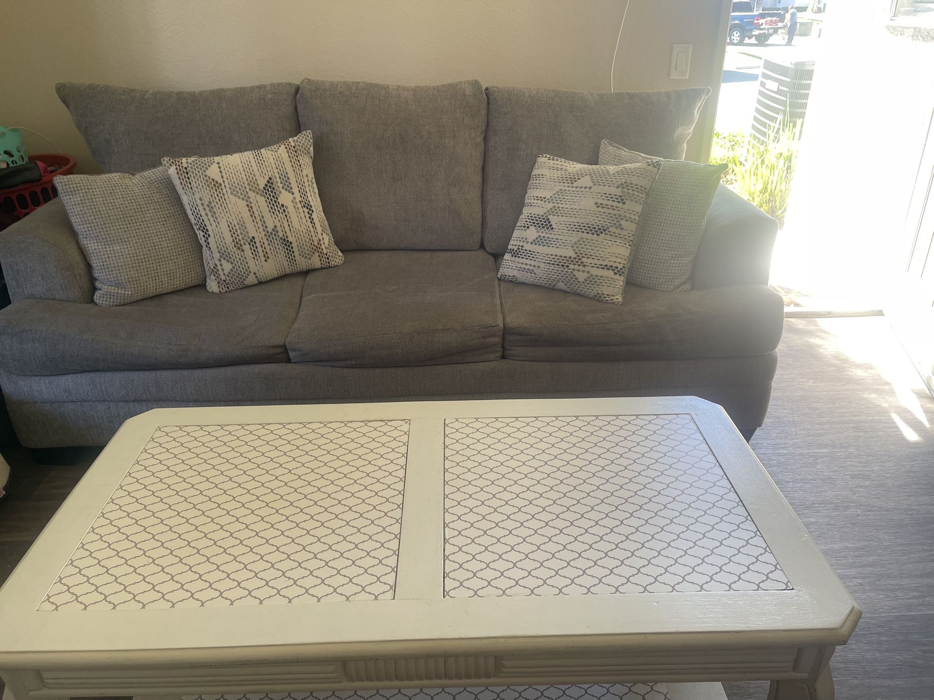 Gray Couches Pull Out Bed And Coffee Table And 2 Side Tables
