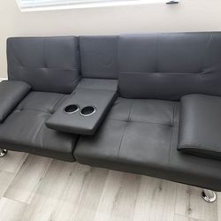 BLACK FUTON FOLDS TO A BED MINT CONDITION!!