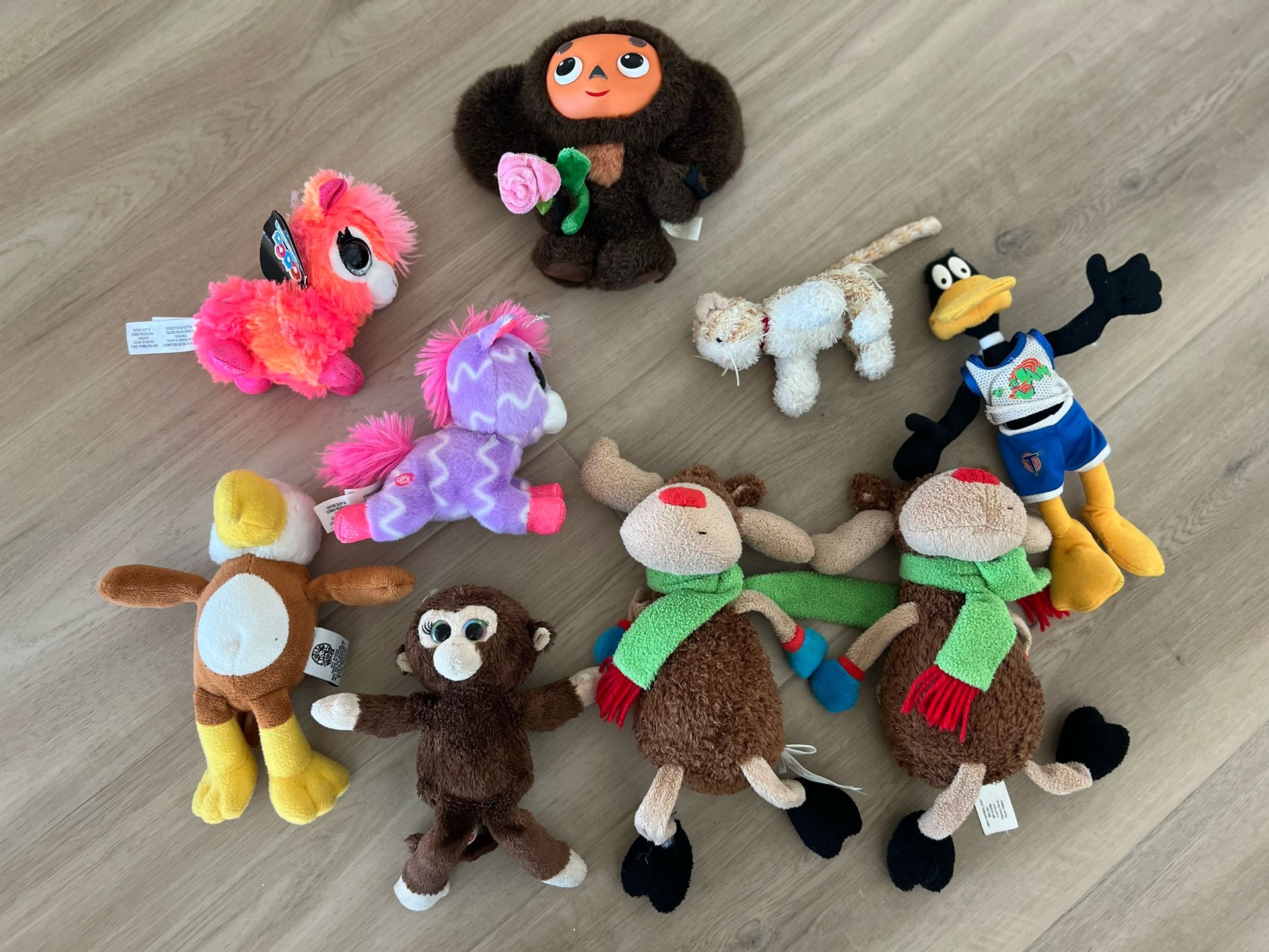 stuffed animal bundle plush toys lot small bald eagle moose unicorn space jam duck cat monkey llama