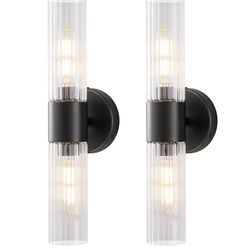 Timeweave Wall Sconces Set of Two, Bathroom Light Fixtures 2-Light, Modern Vanity Light for Bathroom, Wall Light with Glass Rods Shades for Mirror Bed