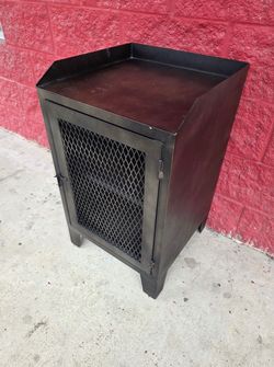 Industrial end table cabinet with 2-tier inner level storage shelf