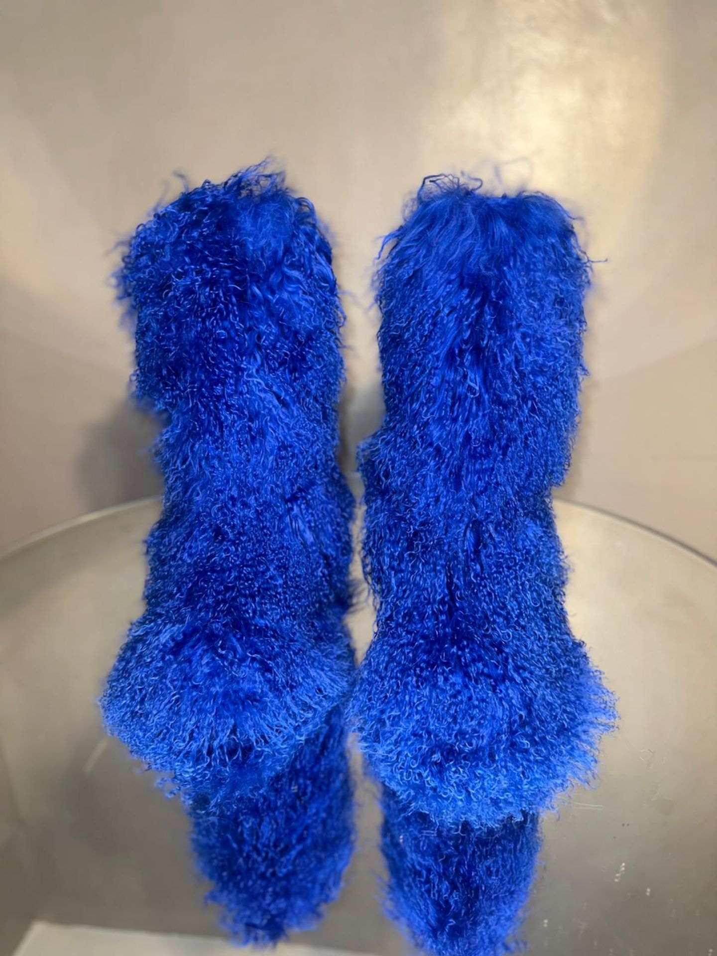 Blue Real Fur Shaggy Boots Size 8 