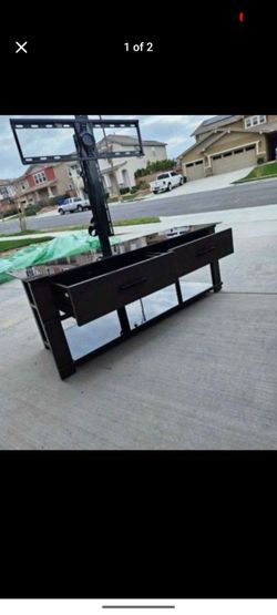 Black Glass Top TV Stand with Integrated Mount