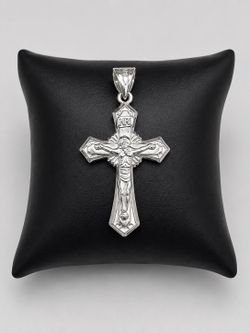 925 Sterling Silver Hallow Two Sided Cross Men’s Pendant