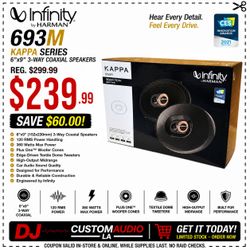 Infinity Kappa 693M Car Speakers 6"x9" 3-Way Coaxial Speaker System 360 Watts 🚨 Payment Options Available 🚨 No Credit Needed 🚨