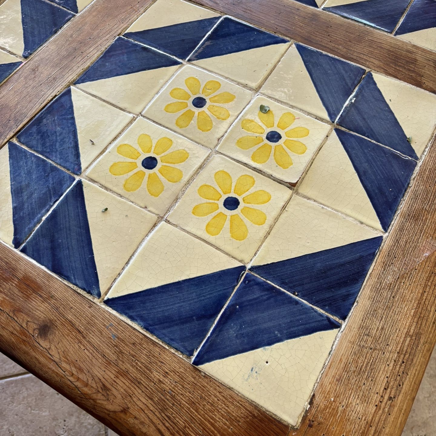 Mexican Tile, Top Table, Blue And Yellow