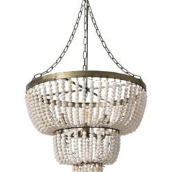 Creative Co-Op Metal Pendant Light with White Wood Beads