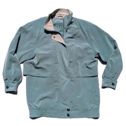 Vintage Teal Blue Green Cream Windbreaker Zip Up Button Jacket