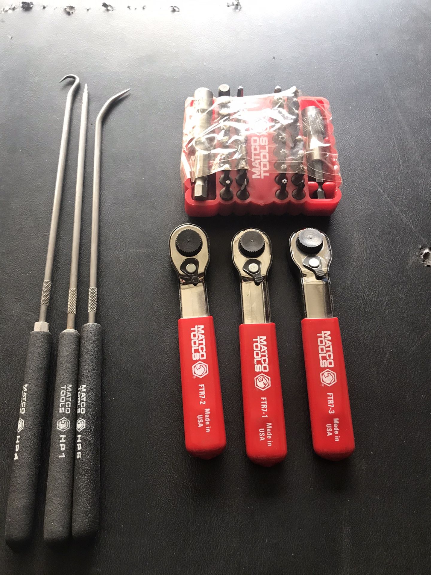 3 PCS MATCO 72 TOOTH RATCHET WRENCH SET WITH 35 BITS SET AND 3 PCS PICKS WITH CUSHIONS HANDLE (SAME LIKE SNAP ON TOOLS )