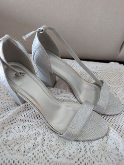 Silver ankle Strap Block Heels