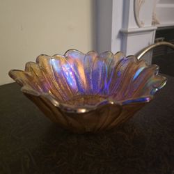 Vintage Indiana Glass Company Carnival Iridescent Amber Glass Bowl 