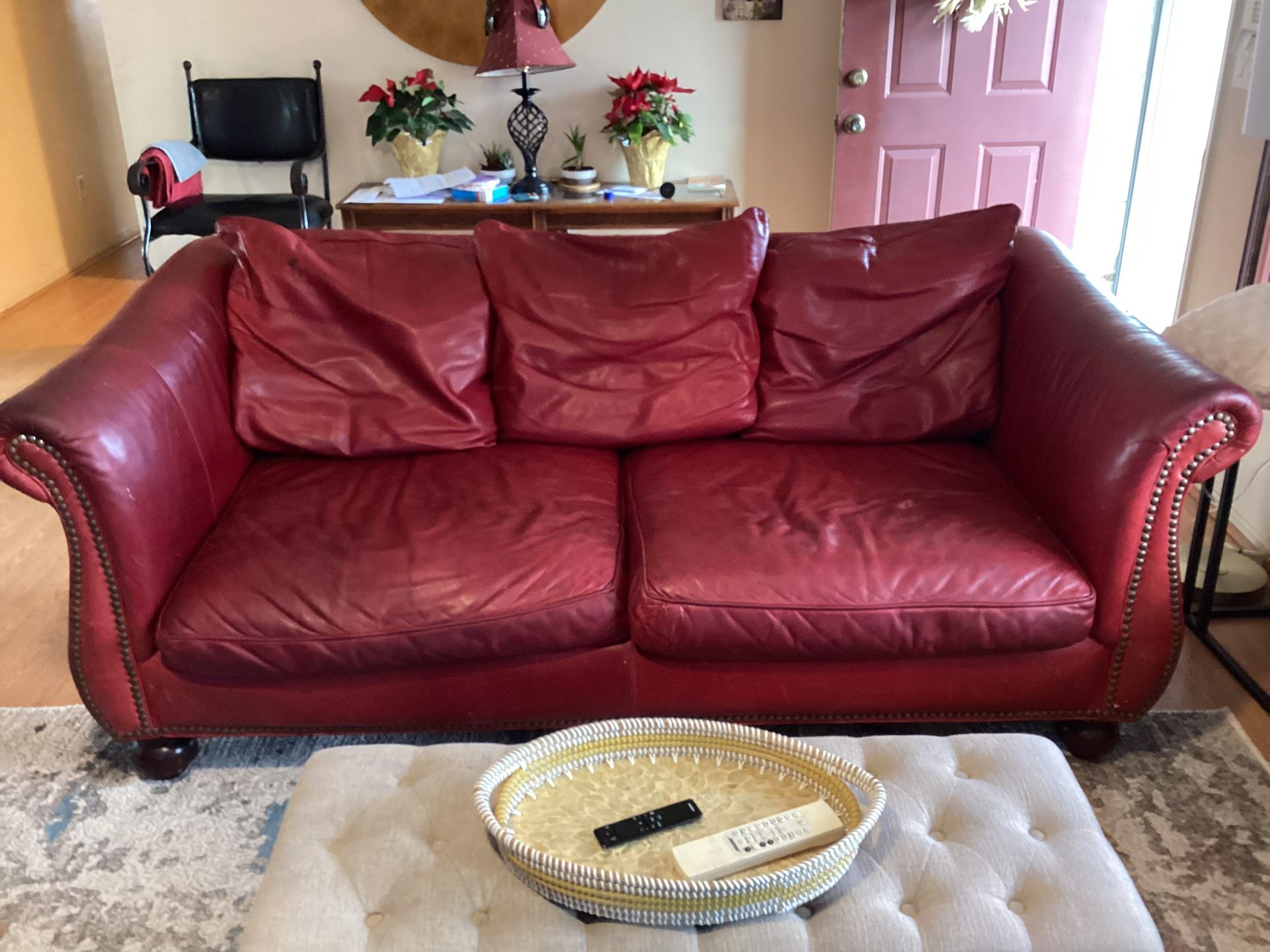 Leather Sofa Oxblood Red (Thomasville Brand)