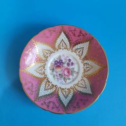 Paragon Saucer Single Warrant Rose Peach Grapes Pink Gold Made England Fine Bone China.