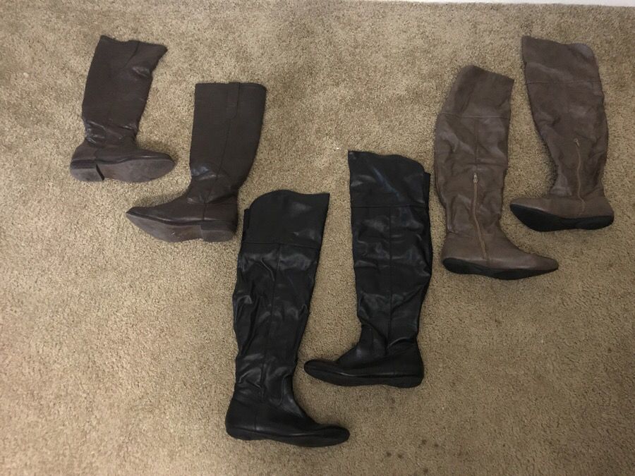 3 pairs of knee high boots