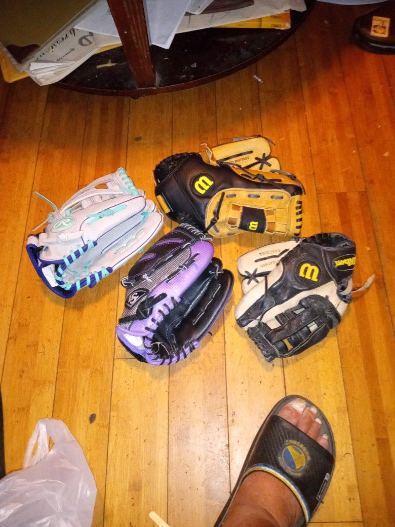 4 Baseball/Softball Gloves 