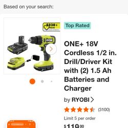 Ryobi One Plus 18 V Drill Set (Battery And Charger Included)