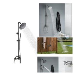 Outdoor Shower Fixtures, Outdoor Shower Faucet with 8" High Pressure Rain Shower Head Wall Mounted Outside Shower Kit for Backyard