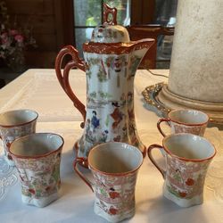 Group Japanese Tea Set Pot And Cups