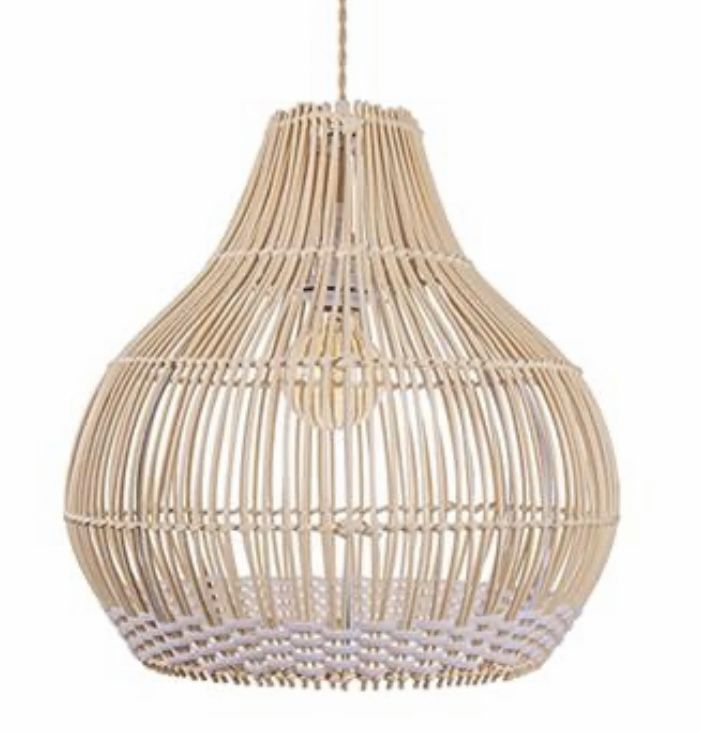 Arturesthome Rattan Round Pendant Light for Kitchen Island, Coastal Wicker Chandelier, Handmade Woven Hanging Ceiling Light Lampshade White