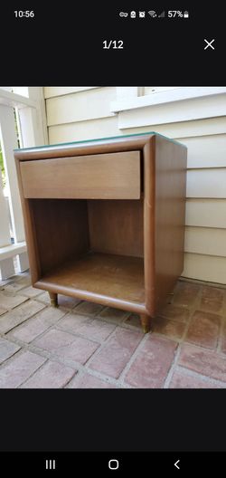 Mid-Century Modern Walnut Nightstand with Glass Top
