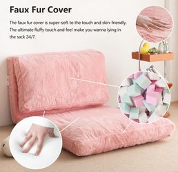 Folding Matress Sofa Bean Bag Bed, Foam Filling Folding Matress Sofa, Includes Removable and Machine Washable Cover, Soft Premium Faux Fur (Pink)