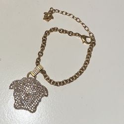 VERSACE Gold Tone Brass CRYSTAL-Embellished LARGE MEDUSA Charm BRACELET