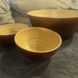 Bamboo Salad Bowl And 2 Individual Bowls + Free Bonus Bowl