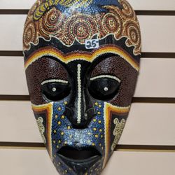 Hand Painted Aboriginal Style Wooden Mask Dot Art Wall Hanging Tribal Decor
